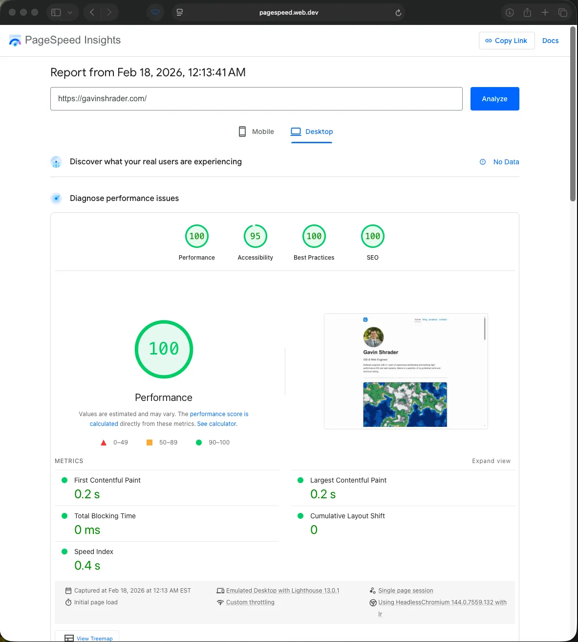 After optimization page speed screenshot